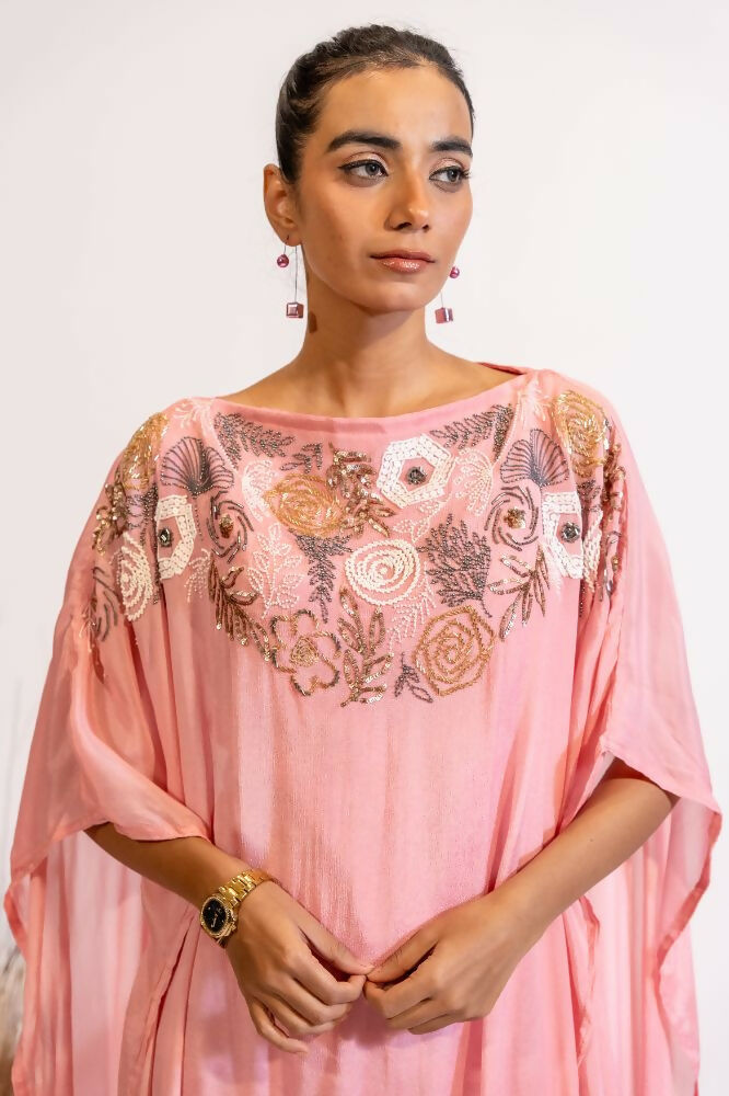 Timaraa Blush Pink Sequined & Beaded Kaftan Dress - Dista