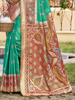 Thumbnail for Shree Shyam Fashion Rama Green Pochampally Silk Saree - Distacart