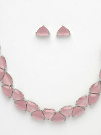 Thumbnail for NVR Women's Pink Artificial Stones Studded Handcrafted Jewellery Set - Distacart