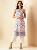 Thumbnail for Anouk Floral Printed Keyhole Neck Pure Cotton Straight Kurta - Distacart