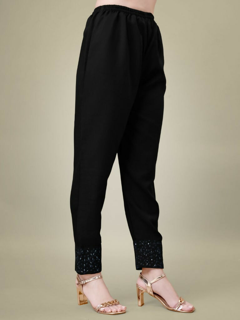 Jyoti Fashion Women's Black Cotton Blend Embroidery & Sequence work Kurta with Trouser & Dupatta - Distacart