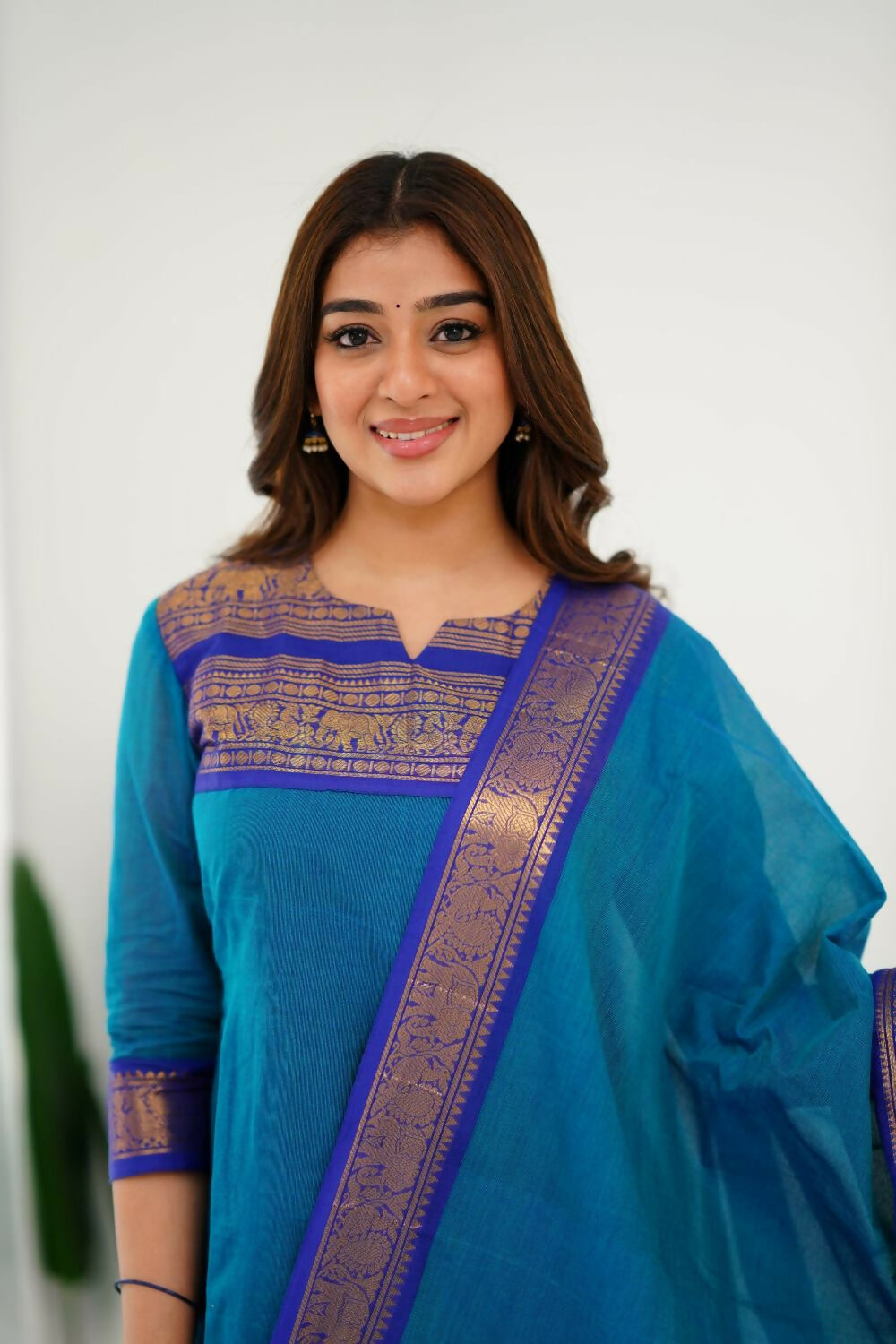 Divine Drape Women's Cotton Printed Straight Kurta With Dupatta - Sky Blue
