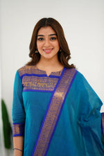 Thumbnail for Divine Drape Women's Cotton Printed Straight Kurta With Dupatta - Sky Blue