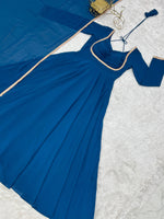 Thumbnail for Evanik Teal Georgette Plain Fully Flair Gown Dupatta - Distacart
