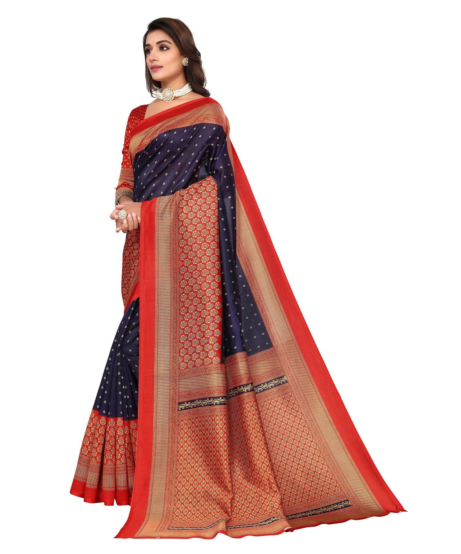 Vamika Navy Blue Printed Art Silk Saree - Distacart