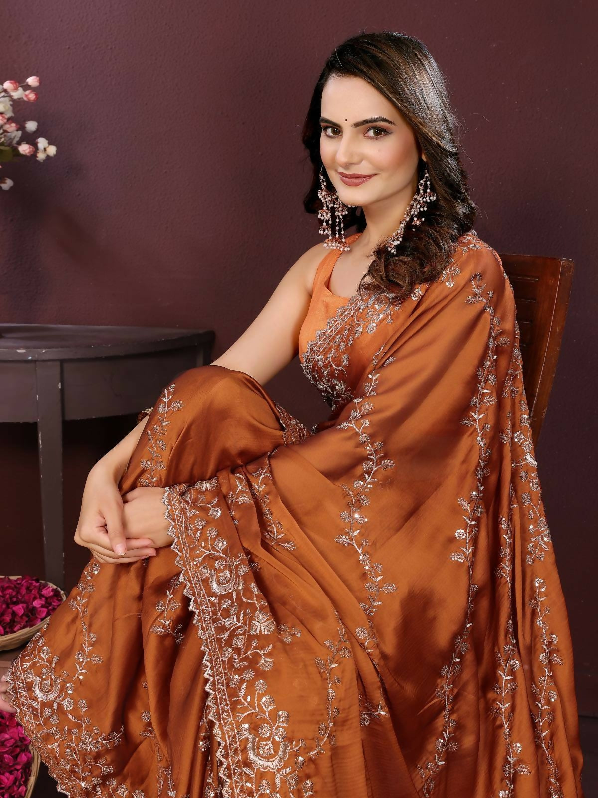 Ai Fashion Copper Rangoli Silk Embroidery Party Wear Saree