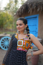 Thumbnail for Aastha Fashion Women's Black Faux Georgette Bandhani Print work with kutchi patchework Gown - Distacart
