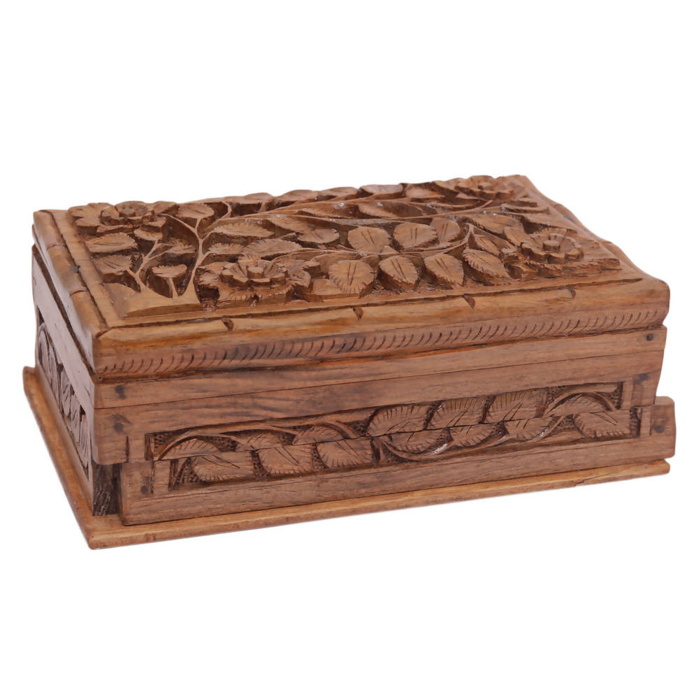 Nizalia Carved Chinar Leaf Handmade Walnut Wood Jewellery Box - Limited Time Offer - Distacart