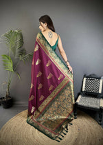 Thumbnail for Joban Fashion Maroon Banarasi Soft Silk Peacock Butta Work Saree - Distacart