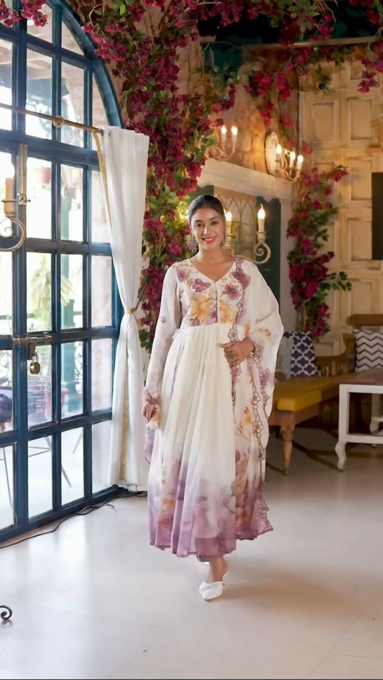 Teeya Creation Multi Color Organza Silk Printed Party Wear Gown
