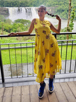 Thumbnail for Jompers Women's Floral Print Georgette A-Line Midi Dress - Yellow - Distacart