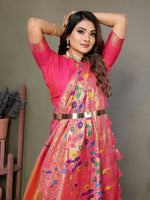 Thumbnail for Aastha Fashion Orange Tissue Silk Paithani Woven Saree - Distacart