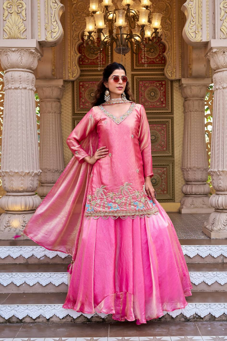 Teeya Creation Womens New Stylish Moti Beads With Cording Sequence Thread Embroidery Work Pink Kurta Set - Dista