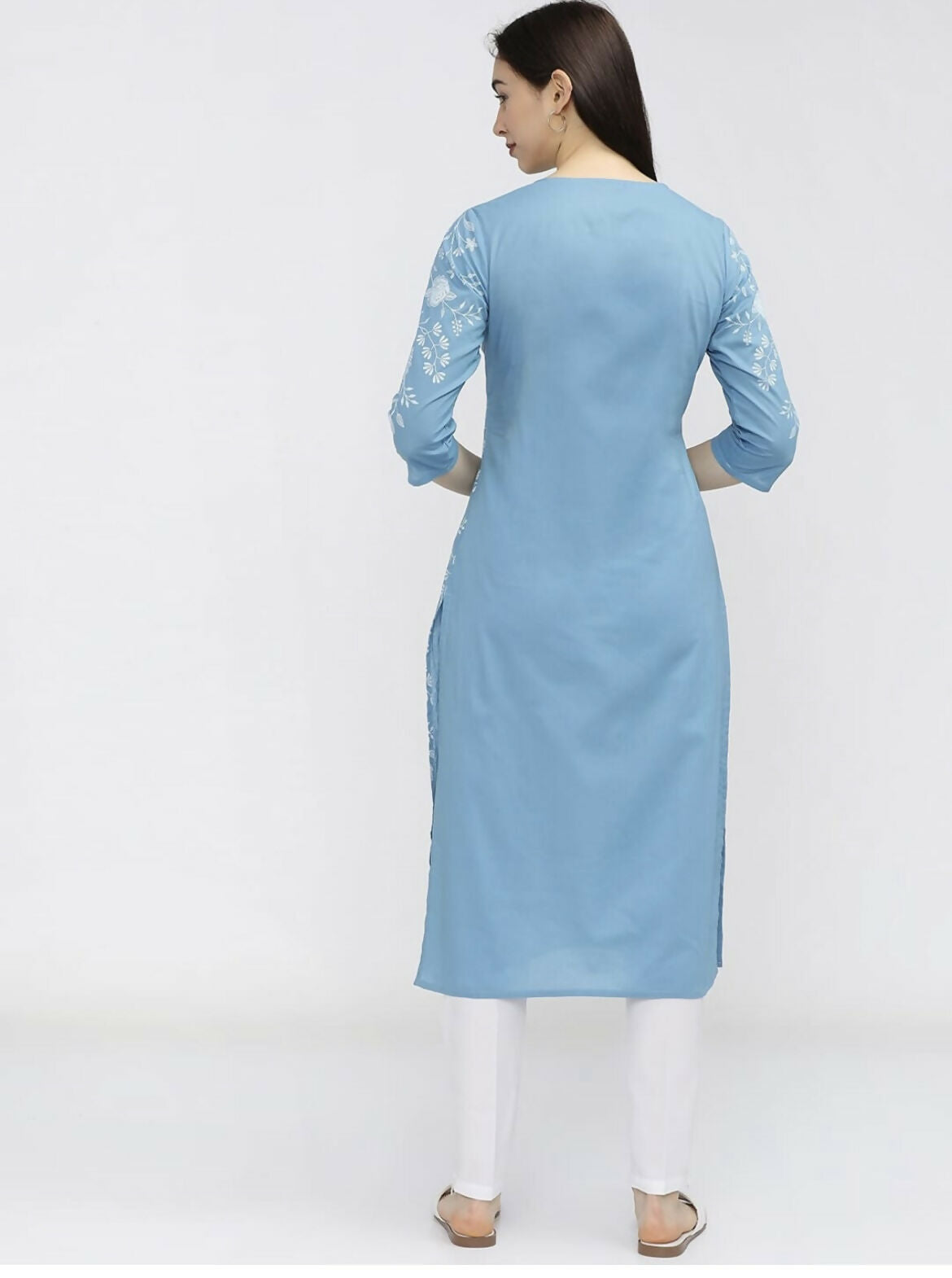 Cheera Women Stylish Hand Block Printed Cotton Blend Flared Kurta - Sky Blue - Distacart