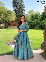 Thumbnail for Aayaa Pure Ab Cotton Gown With Heavy Digital Print - Multi Color - Distacart