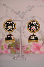 Thumbnail for Black Round Shape Ethnic Meenakari Jhumki Earrings By House of Ree - Distacart