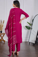 Thumbnail for The52 Pink Women's Beautiful Embroidered Rayon Slub Fabric with Straight Kurta, Pant and Dupatta Set - Distacart