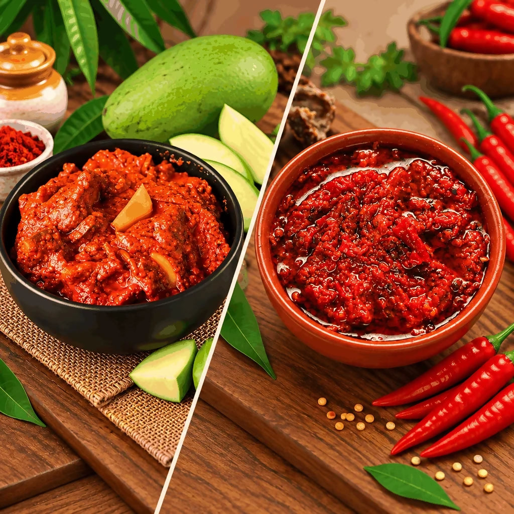 Tenali Ruchulu Pickles Combo: Mango Pickle + Pandumirchi Pickle