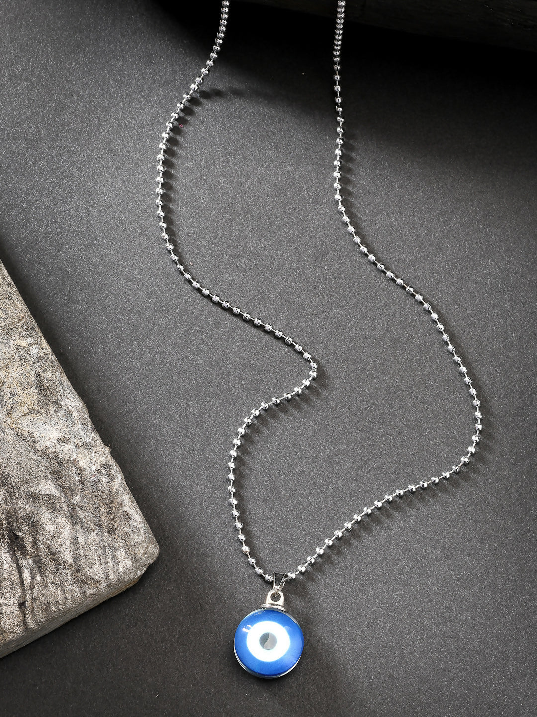 NVR Unisex Evil Eye Silver-Plated Stainless Steel Pendant with Chain - Distacart