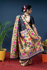 Thumbnail for Jyoti Fashion Women's Black Paithani Silk Zari Woven Saree with Blouse - Distacart