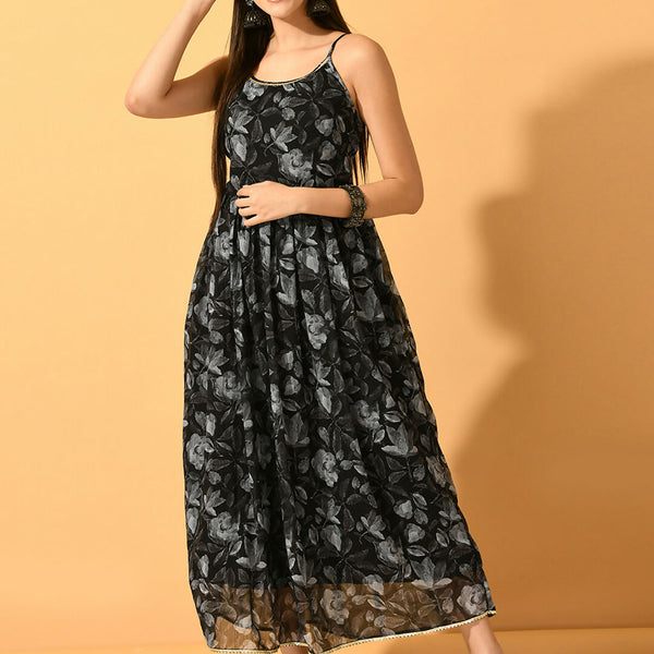 Myshka Women's Black Fit and Flare Party Dress - Distacart