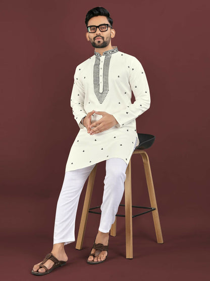 Anaita White Embroidered Silk Straight Kurta - Distacart