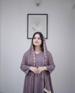 Thumbnail for Divine Drape Women's Georgette Embroidered Straight Kurta Pant With Dupatta - Purple