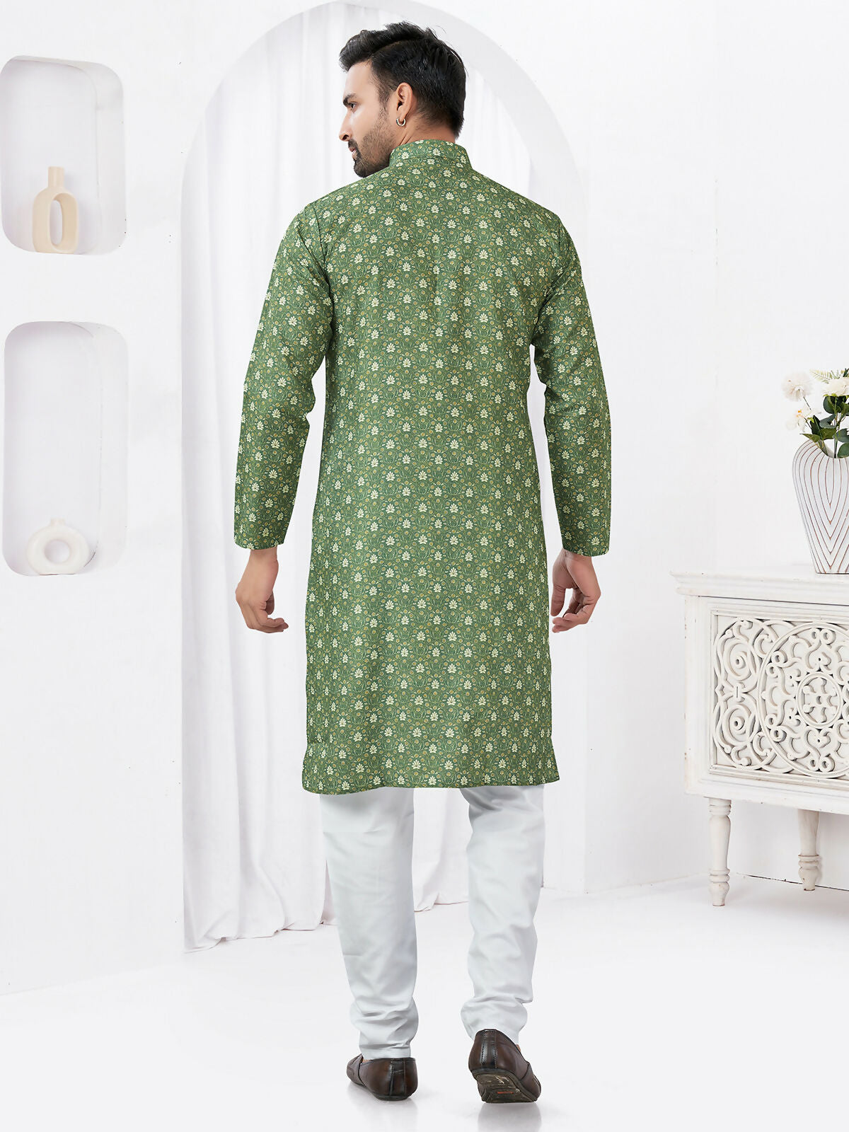Joban Fashion Men's Rayon Cotton Green Printed Kurta Pyjama set - Distacart