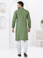 Thumbnail for Joban Fashion Men's Rayon Cotton Green Printed Kurta Pyjama set - Distacart
