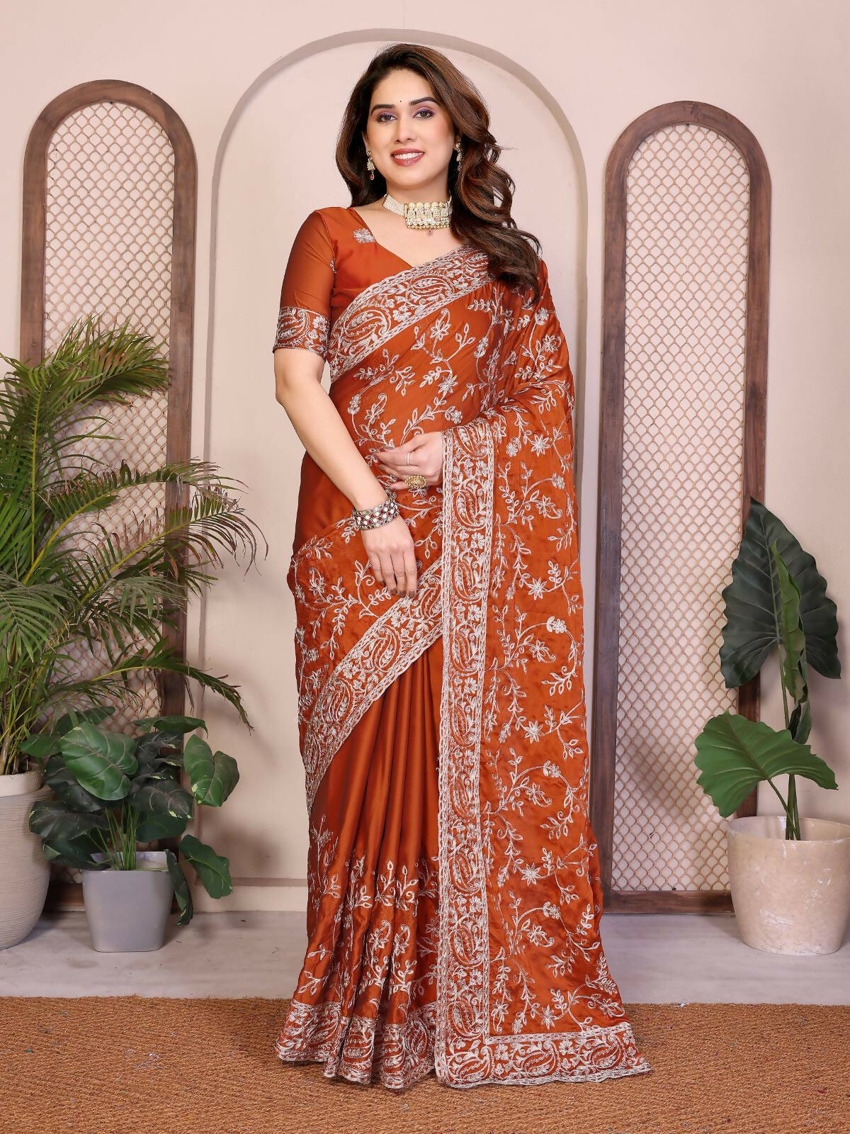 Teeya Creation New Trendy Party Wear Soft Silk Saree-Orange - Dista