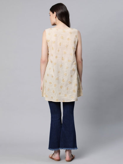 Ahalyaa Women Beige Pure Cotton Floral Printed Tunic - Distacart