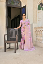Thumbnail for Vishnu Weaves Women's Purple Banarasi Silk Saree with Blouse - Distacart