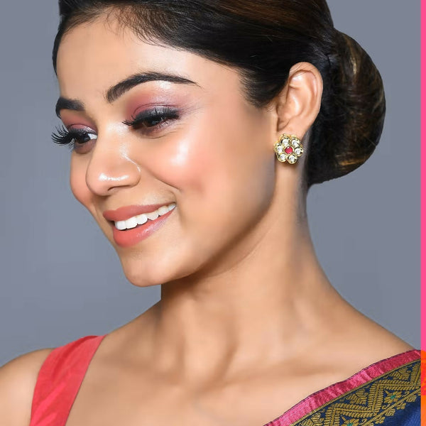 Joban Fashion Women Kundan , Brass And Ruby Stone Golden White Ruby Earrings - Distacart