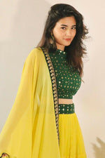 Thumbnail for Jyoti Fashion Yellow Three Lair Frill Georgette Lehenga Choli with Dupatta - Distacart