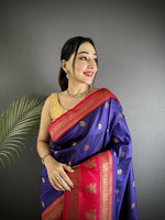 Thumbnail for Joban Fashion Navy Blue Banarasi Soft Silk Woven Butti Saree - Distacart