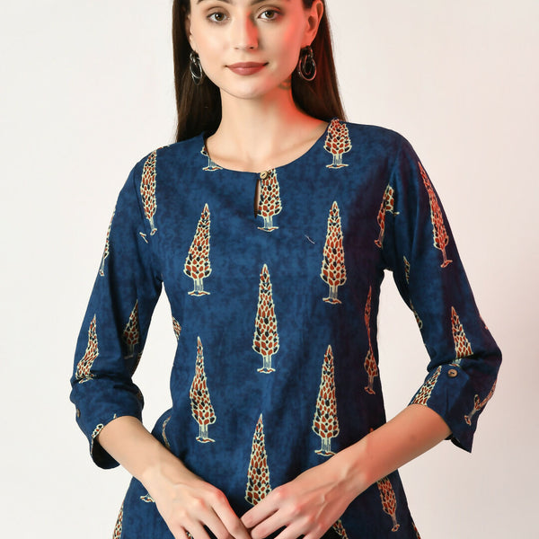 Myshka Women's Blue Printed Top - Distacart