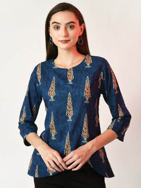 Myshka Women's Blue Printed Top - Distacart