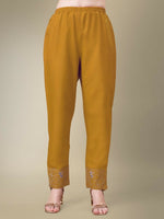 Thumbnail for Jyoti Fashion Women's Yellow Cotton Blend Embroidery & Fancy Lace work Kurta with Trouser & Dupatta - Distacart