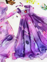 Thumbnail for Preksha Creation Presenting By New Party Wear Look Organza Tabby Silk Gown With Dupatta - Light Purple - Distacart
