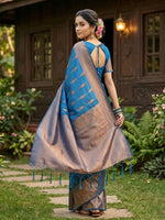 Thumbnail for Shree Shyam Fashion Blue Silk Blend Saree - Distacart