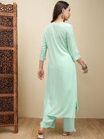 Thumbnail for Vishudh Green Floral Embroidered Thread Work Regular Kurta with Trouser