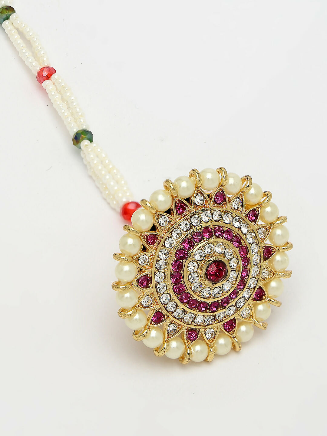 NVR Women's Gold-Plated CZ Stone-Studded Borla Maang Tikka