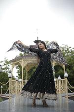 Thumbnail for Aayaa Designer Embroidery Zari Sequins-Work Faux Blooming Georgette Suit - Black - Distacart