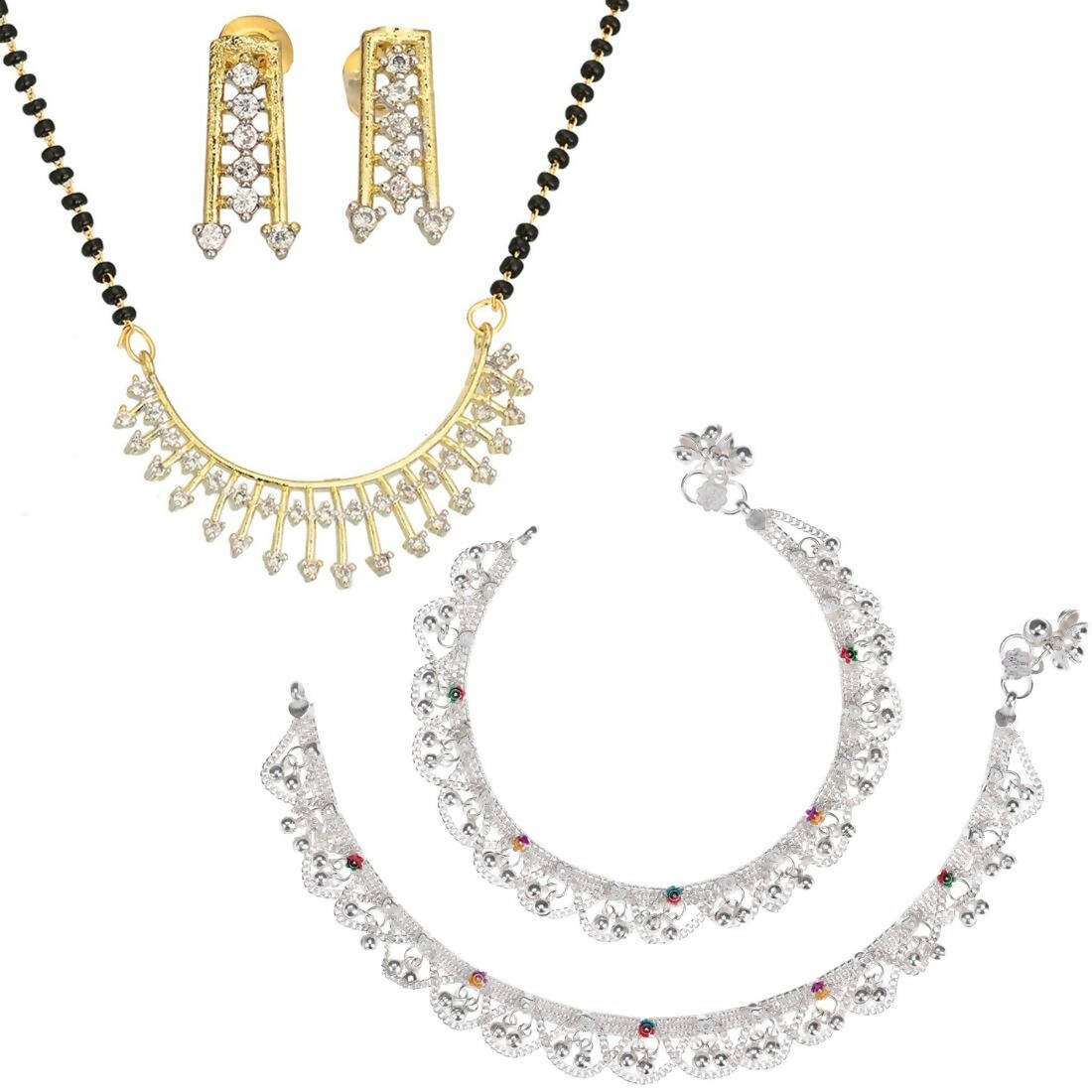 AanyaCentric Gold-plated Mangalsutra Pendant Earring Set & Silver Plated Anklet - Distacart