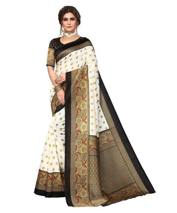 Vamika white & black Printed Art Silk Saree - Distacart