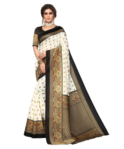 Vamika white & black Printed Art Silk Saree - Distacart