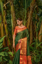 Thumbnail for Jyoti Fashion Women's Bottle Green Kanjivaram Silk Zari Woven Saree with Blouse - Distacart