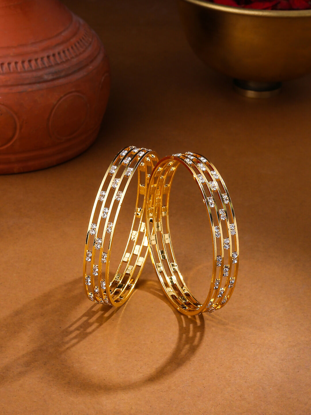 NVR Women Set of 2 Gold-Plated Traditional Bangles - Distacart