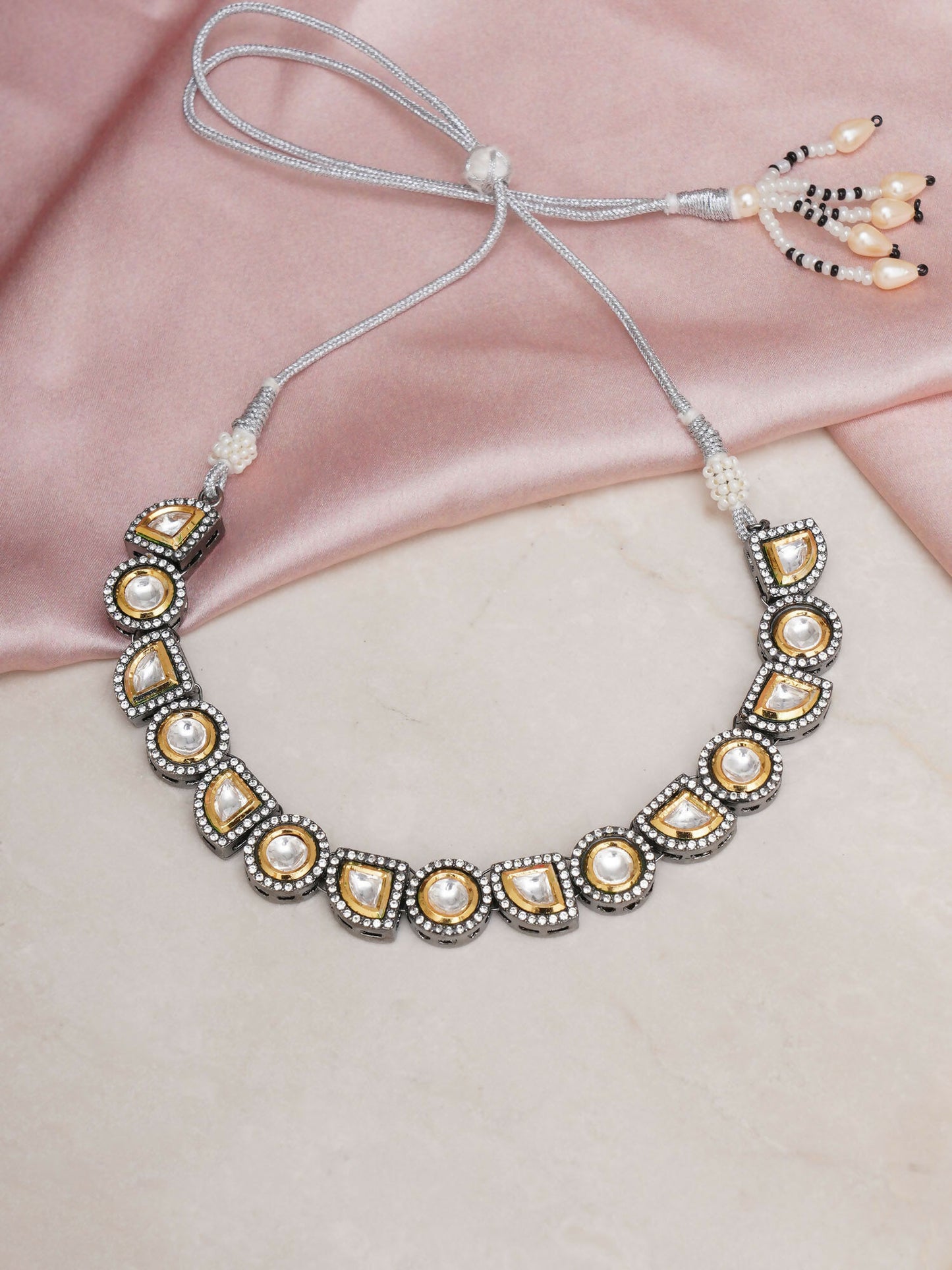 Dual Tone Kundan Neckpiece (silver) - Ruby Raang - Distacart