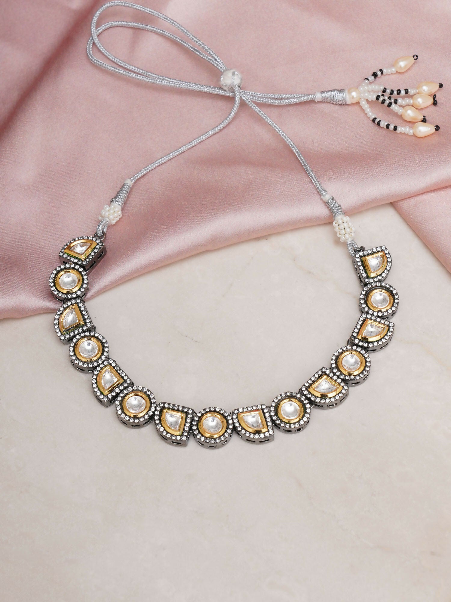 Dual Tone Kundan Neckpiece (silver) - Ruby Raang - Distacart